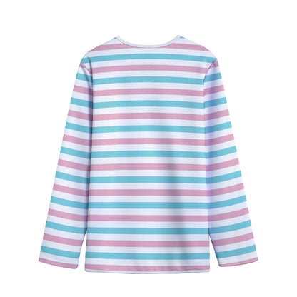 Pink And Teal Striped Pattern Print Long Sleeve Short Coat