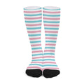 Pink And Teal Striped Pattern Print Long Socks