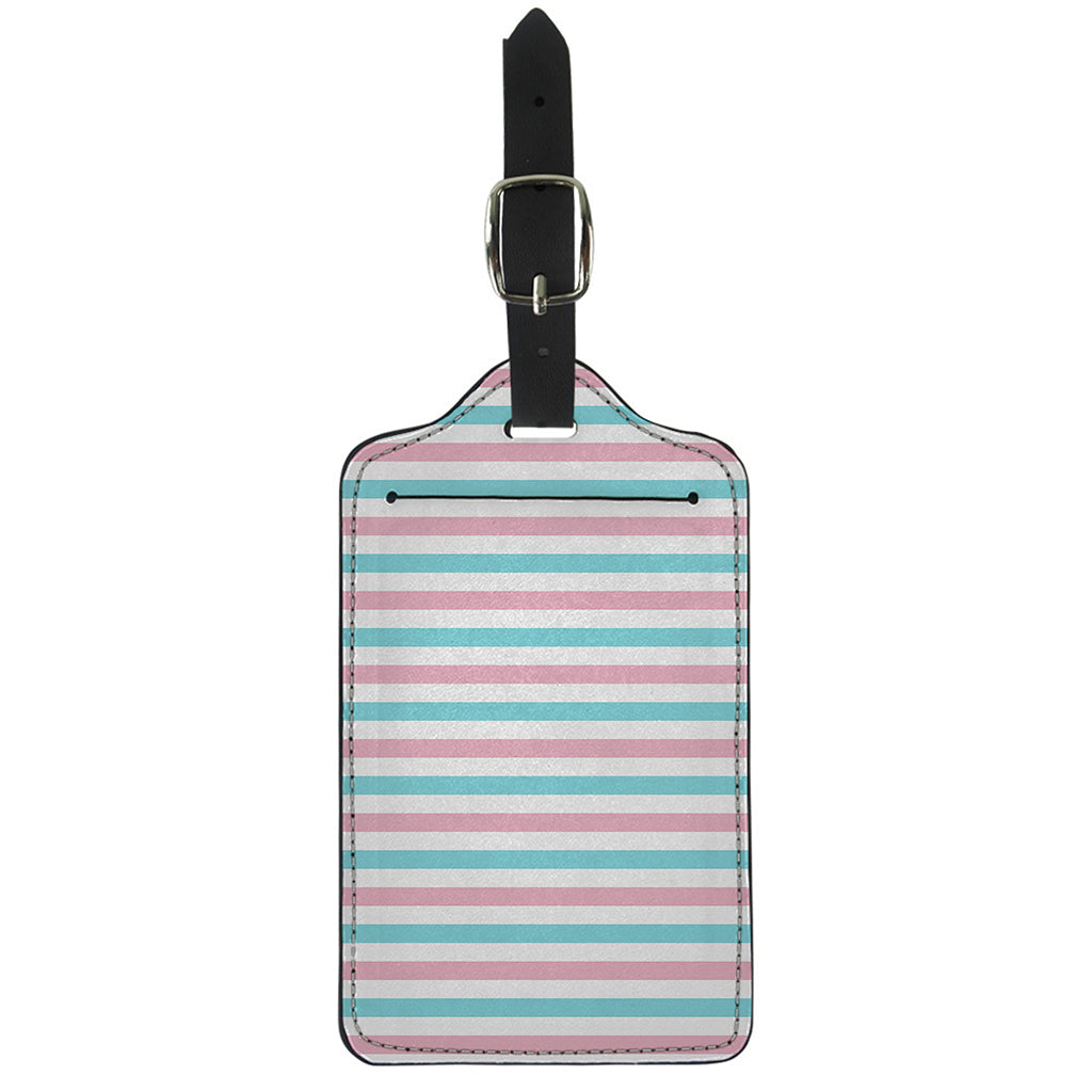 Pink And Teal Striped Pattern Print Luggage Tag