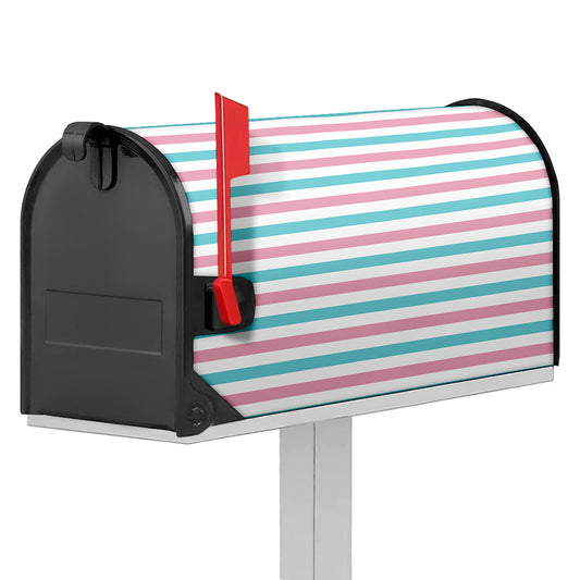 Pink And Teal Striped Pattern Print Mailbox Cover