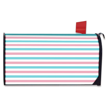 Pink And Teal Striped Pattern Print Mailbox Cover
