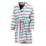 Pink And Teal Striped Pattern Print Men's Bathrobe