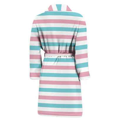 Pink And Teal Striped Pattern Print Men's Bathrobe