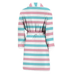 Pink And Teal Striped Pattern Print Men's Bathrobe