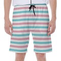 Pink And Teal Striped Pattern Print Men's Beach Shorts