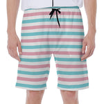 Pink And Teal Striped Pattern Print Men's Beach Shorts