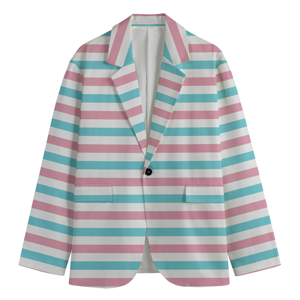 Pink And Teal Striped Pattern Print Men's Blazer