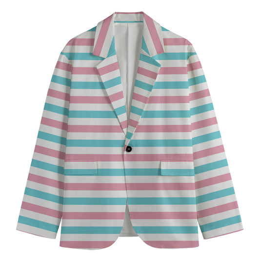 Pink And Teal Striped Pattern Print Men's Blazer