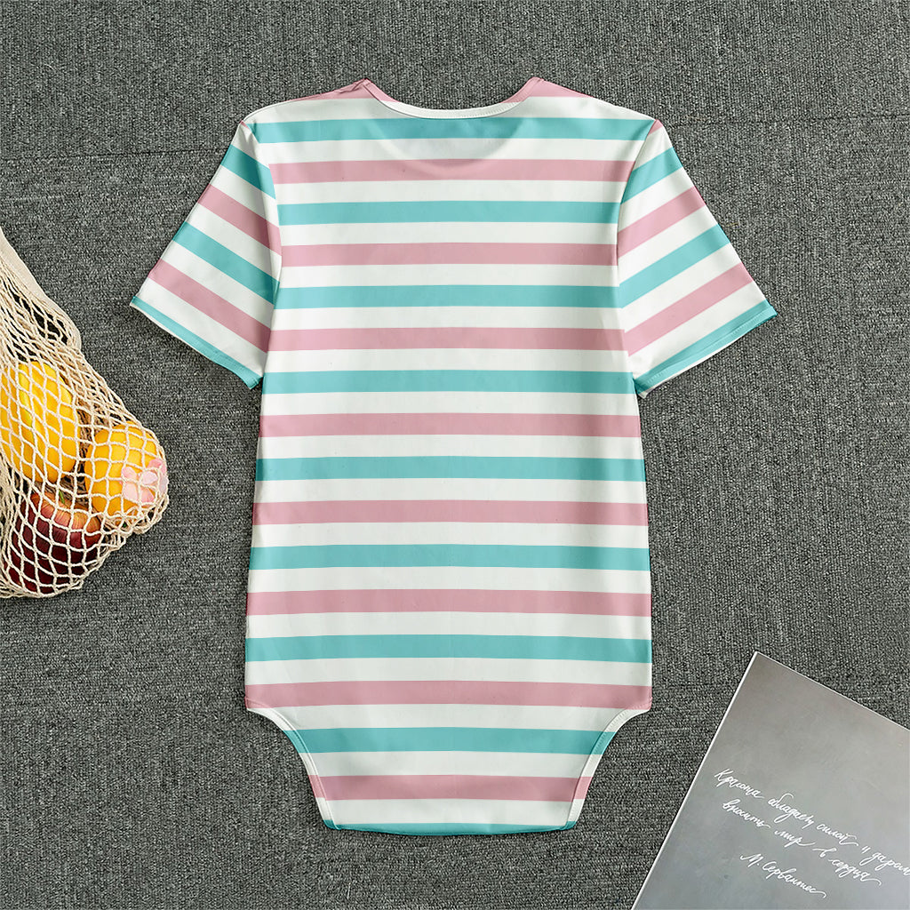Pink And Teal Striped Pattern Print Men's Bodysuit