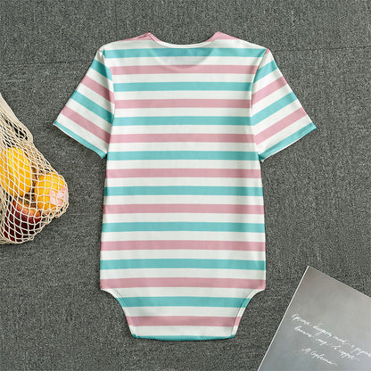 Pink And Teal Striped Pattern Print Men's Bodysuit