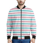 Pink And Teal Striped Pattern Print Men's Bomber Jacket