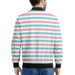 Pink And Teal Striped Pattern Print Men's Bomber Jacket