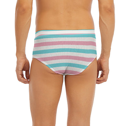 Pink And Teal Striped Pattern Print Men's Briefs