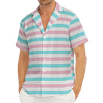 Pink And Teal Striped Pattern Print Men's Deep V-Neck Shirt