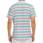 Pink And Teal Striped Pattern Print Men's Deep V-Neck Shirt