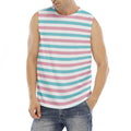 Pink And Teal Striped Pattern Print Men's Fitness Tank Top