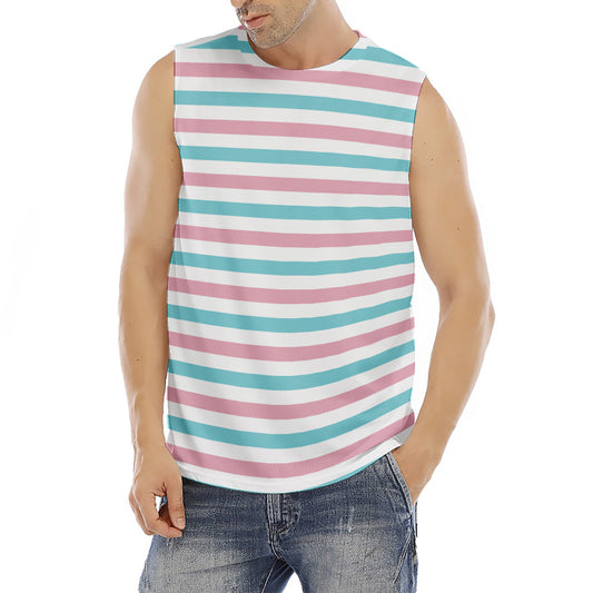 Pink And Teal Striped Pattern Print Men's Fitness Tank Top