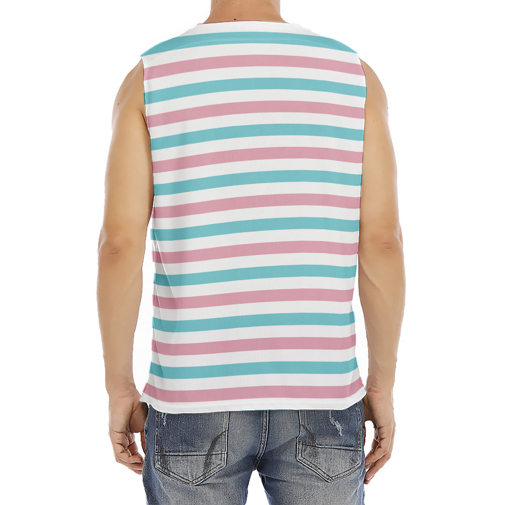 Pink And Teal Striped Pattern Print Men's Fitness Tank Top