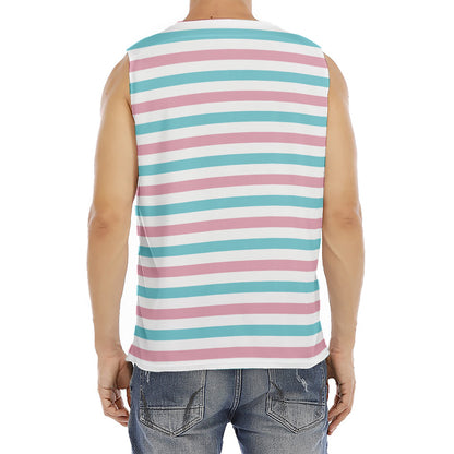 Pink And Teal Striped Pattern Print Men's Fitness Tank Top