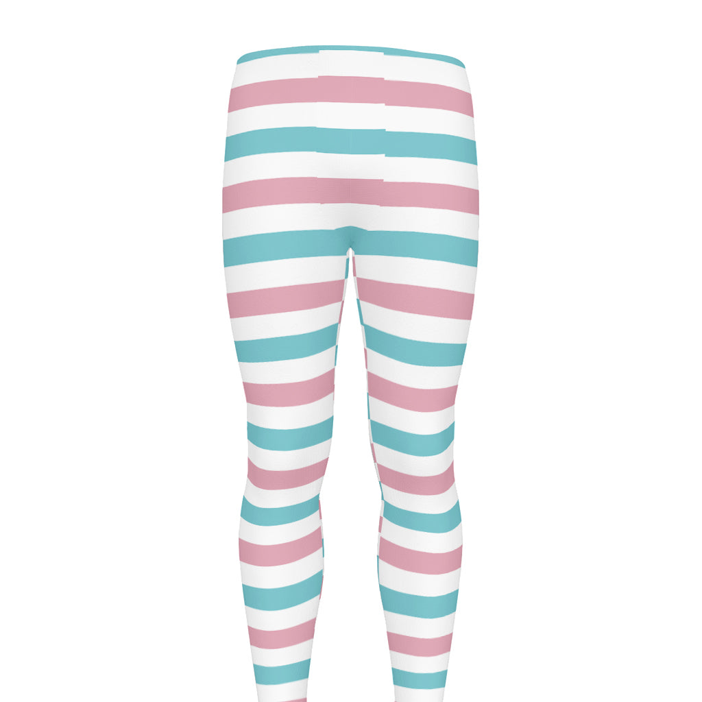 Pink And Teal Striped Pattern Print Men's leggings