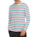 Pink And Teal Striped Pattern Print Men's Long Sleeve Rash Guard