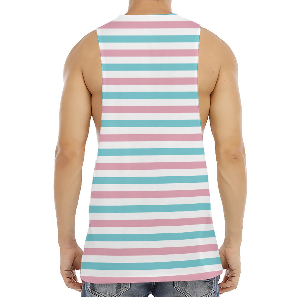 Pink And Teal Striped Pattern Print Men's Muscle Tank Top