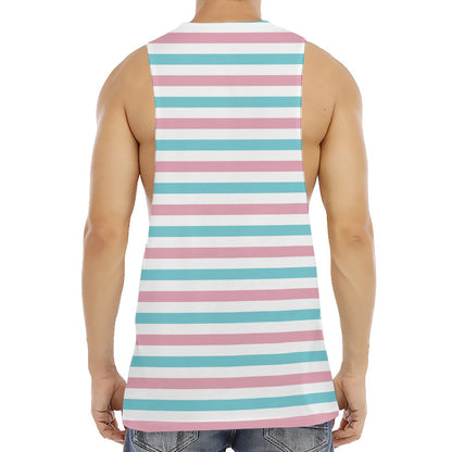 Pink And Teal Striped Pattern Print Men's Muscle Tank Top