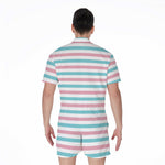 Pink And Teal Striped Pattern Print Men's Rompers