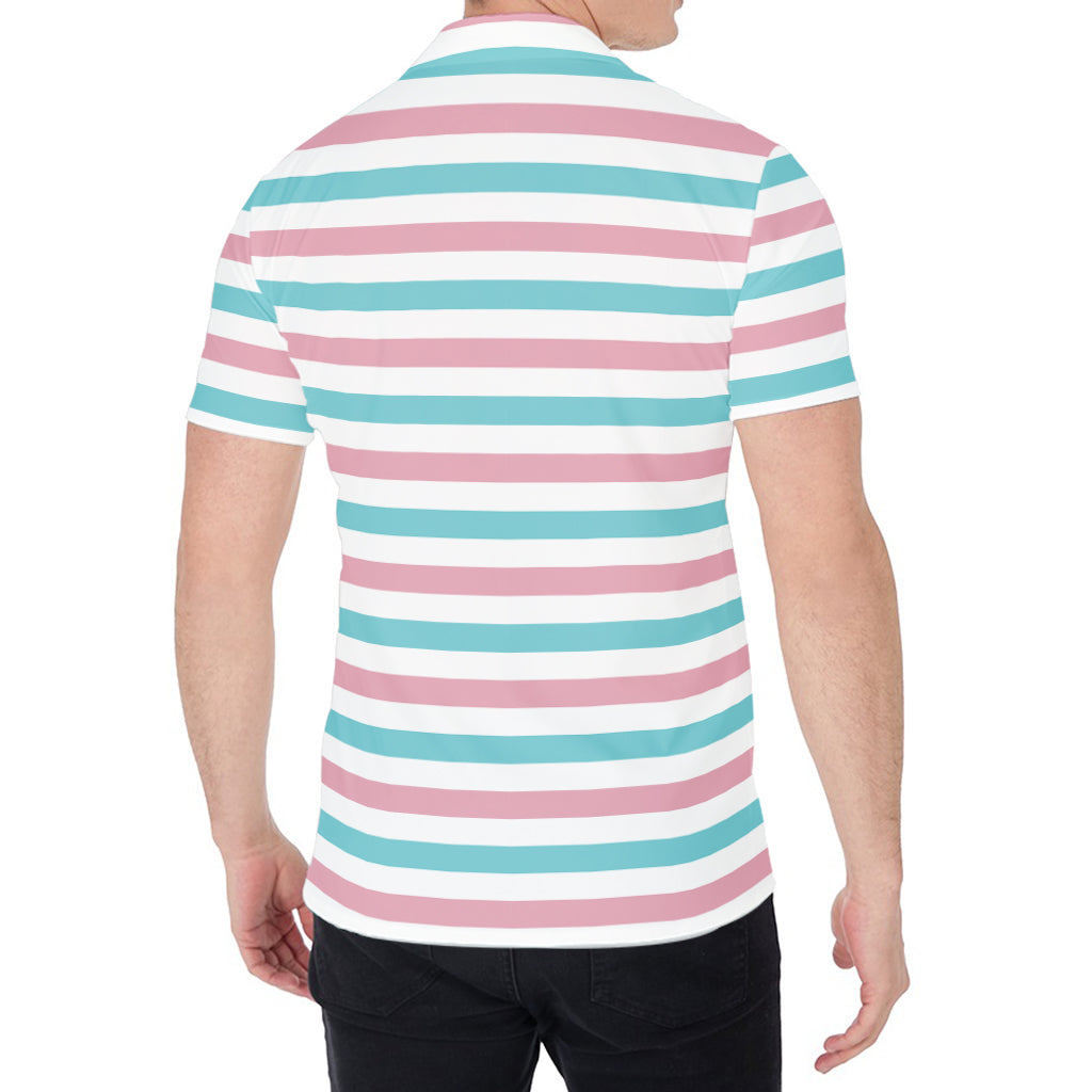 Pink And Teal Striped Pattern Print Men's Shirt