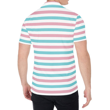 Pink And Teal Striped Pattern Print Men's Shirt