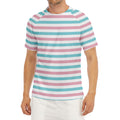Pink And Teal Striped Pattern Print Men's Short Sleeve Rash Guard