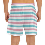 Pink And Teal Striped Pattern Print Men's Split Running Shorts