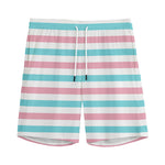 Pink And Teal Striped Pattern Print Men's Sports Shorts
