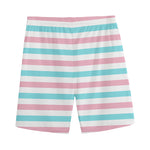 Pink And Teal Striped Pattern Print Men's Sports Shorts