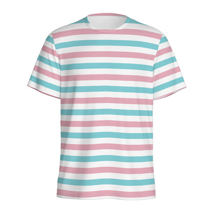 Pink And Teal Striped Pattern Print Men's Sports T-Shirt