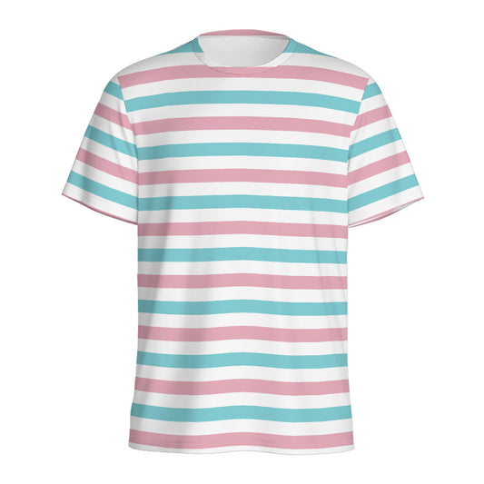 Pink And Teal Striped Pattern Print Men's Sports T-Shirt