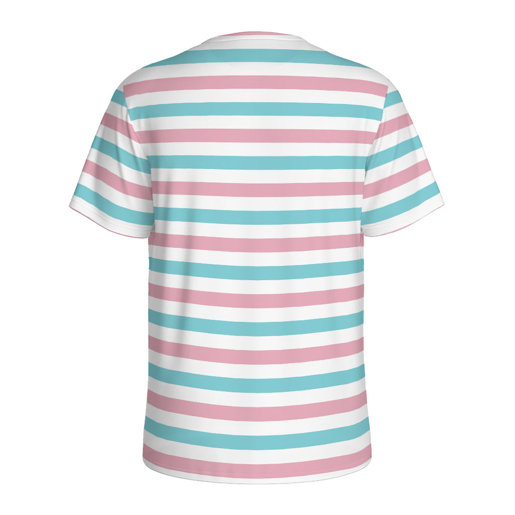 Pink And Teal Striped Pattern Print Men's Sports T-Shirt