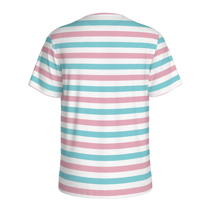 Pink And Teal Striped Pattern Print Men's Sports T-Shirt