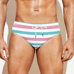 Pink And Teal Striped Pattern Print Men's Swim Briefs