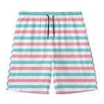 Pink And Teal Striped Pattern Print Men's Swim Trunks