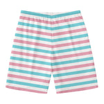 Pink And Teal Striped Pattern Print Men's Swim Trunks