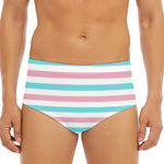 Pink And Teal Striped Pattern Print Men's Triangle Swim Briefs