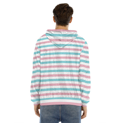 Pink And Teal Striped Pattern Print Men's Velvet Pullover Hoodie