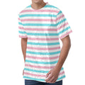 Pink And Teal Striped Pattern Print Men's Velvet T-Shirt