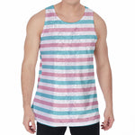 Pink And Teal Striped Pattern Print Men's Velvet Tank Top
