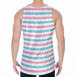 Pink And Teal Striped Pattern Print Men's Velvet Tank Top