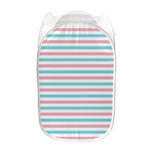 Pink And Teal Striped Pattern Print Mesh Laundry Hamper