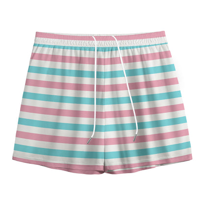 Pink And Teal Striped Pattern Print Mesh Shorts