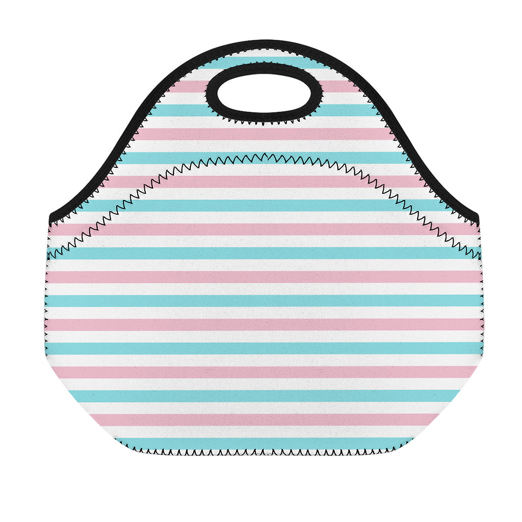 Pink And Teal Striped Pattern Print Neoprene Lunch Bag