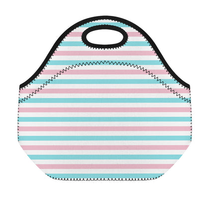 Pink And Teal Striped Pattern Print Neoprene Lunch Bag